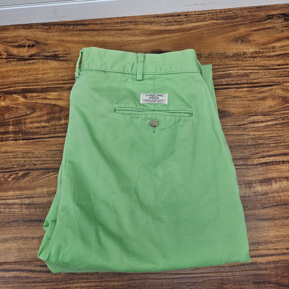 Polo Ralph Lauren Classic Chino Mens 36x32 Green Cotton Twill Straight Leg Pants